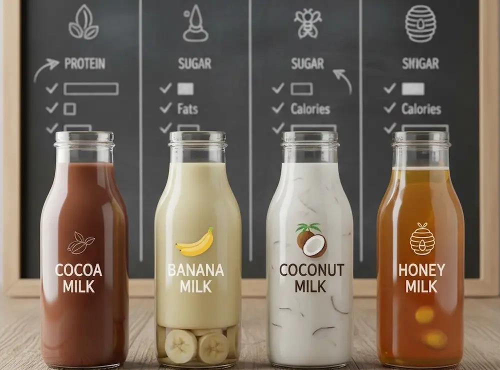 مقایسه شیر نارگیل، شیر عسل، شیر موز و شیر کاکائو: کدام بهتر است؟
